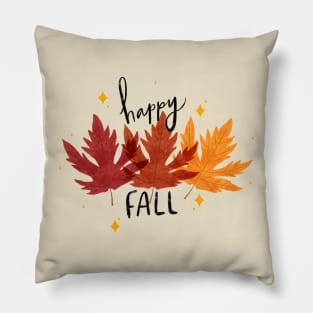 "Happy Fall" with autumn maple leaves Pillow