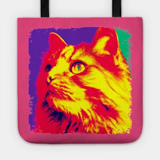 Domestic Long Hair Pop Art - Cat Lover Gift. Cool cat design for Long-haired moggie lovers - Features House Cat or Longhair Household Pet design with pop art styles. Great cat artwork for Domestic long-haired cat lovers. Tote