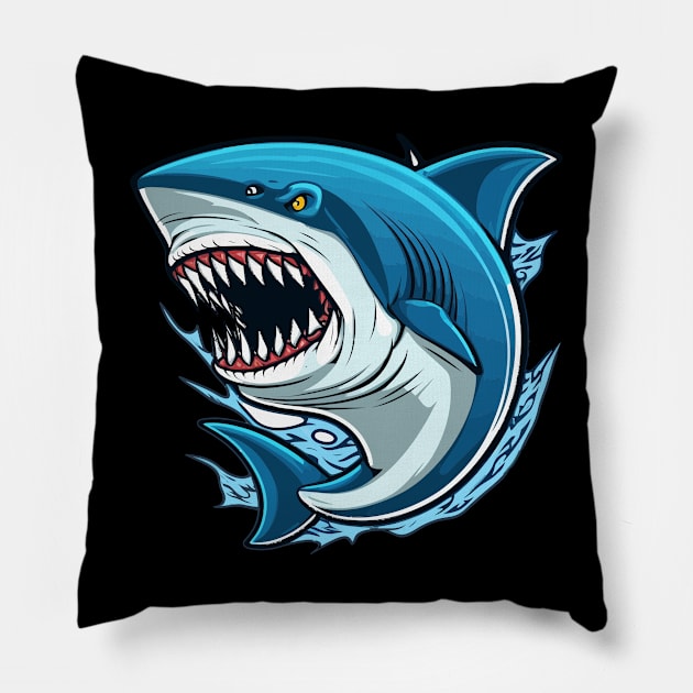 great white shark Pillow by Aspectartworks