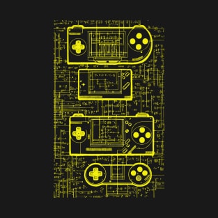 Neon Yellow Handheld Gaming Controller Da Vinci Blueprint T-Shirt