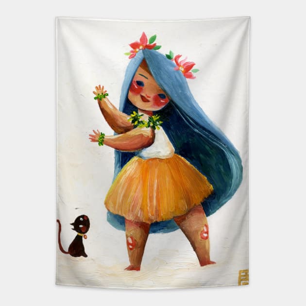 Hula girl Tapestry by Alina Chau