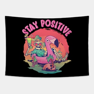 Funny Stay Positive Skeleton at the Beach Motivational Tapestry