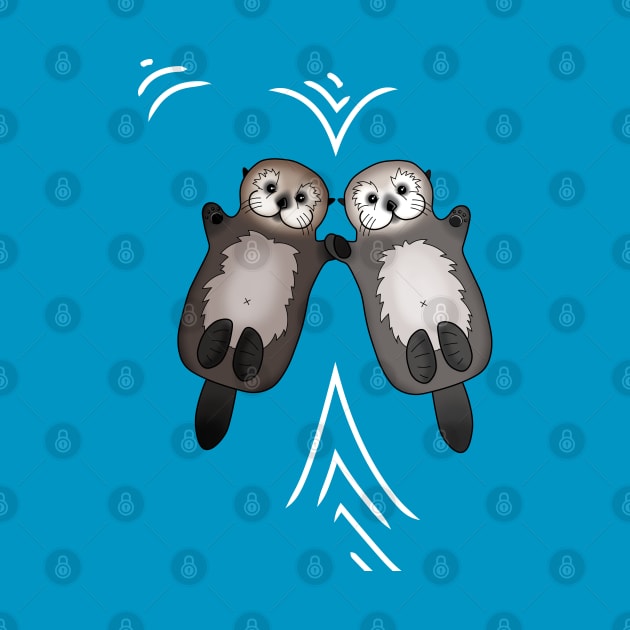 Otters Holding Hands - Otter Couple by prettyinink