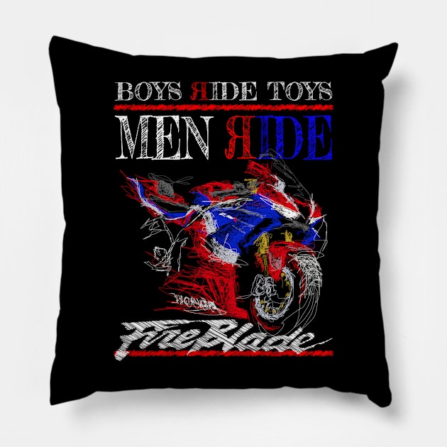 Men Ride Fireblade Pillow by TwoLinerDesign