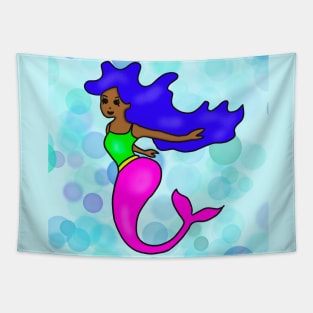 Cute Rainbow African American Mermaid Tapestry