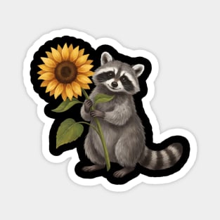 Happy Raccoon Holding Sunflower Cute Animal Magnet