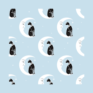 Fancy Mystic black cat on the moon pattern T-Shirt