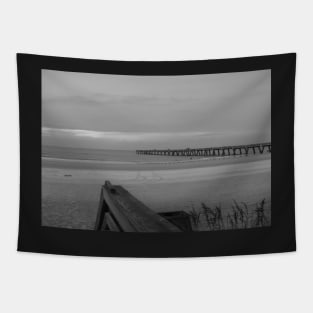 The Pier Streching Out into Sea BW Tapestry