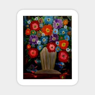 Some abstract carnations and mixed flowers in a  gold vase Magnet