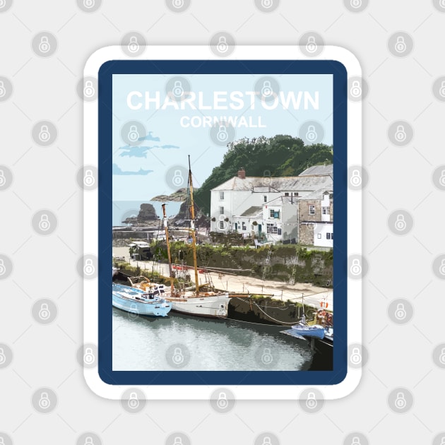 Cornwall Charlestown.  Cornish gift Kernow Travel location poster, St Austell Magnet by BarbaraGlebska