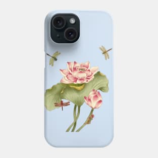 Vintage Lotus Flowers and Dragonflies illustration Phone Case