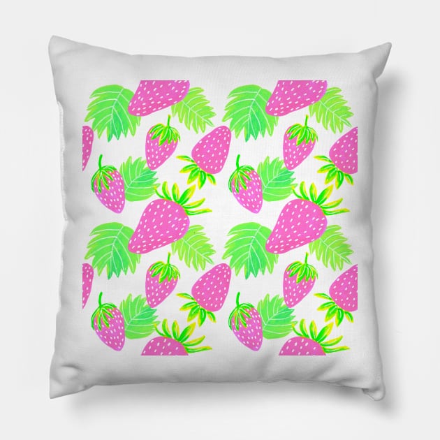 Strawberries Pattern - Hot Pink and Blue Pillow by monitdesign