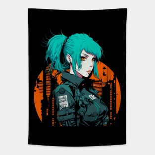 Cyberpunk Anime Tech Girl Graphic Tapestry