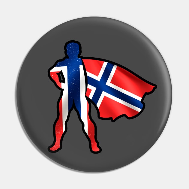 Norway Hero Wearing Cape of Norway Flag Brave and Hope Pin by Mochabonk