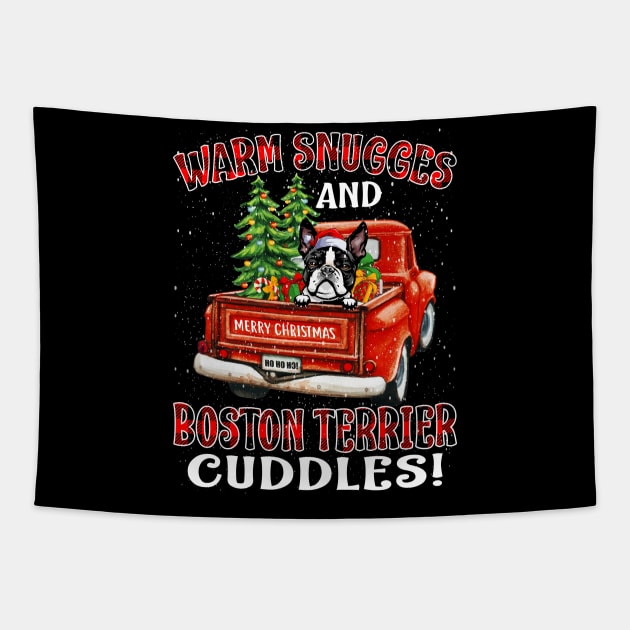 Warm Snuggles And Boston Terrier Cuddles Ugly Christmas Sweater Tapestry by intelus