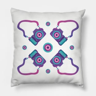 Purple cameras and lens print Pillow