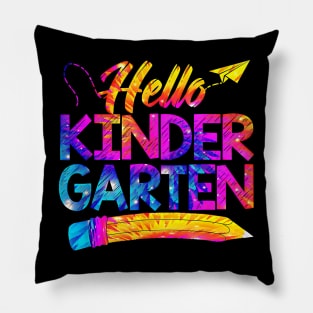 Funny Teacher Kids Back To School Tie Dye Hello Kindergarten Pillow