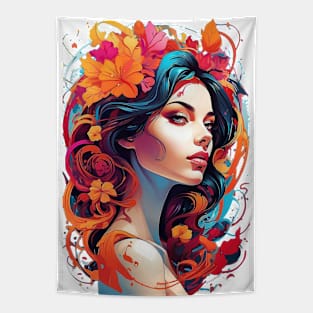 Women with Flowers in Her Hair: Blooming Beauty Tapestry