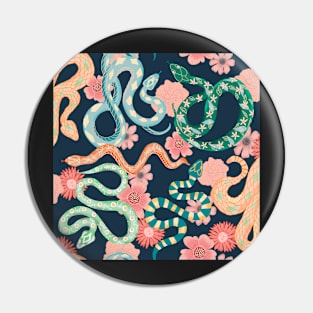 Floral snakes on dark blue Pin