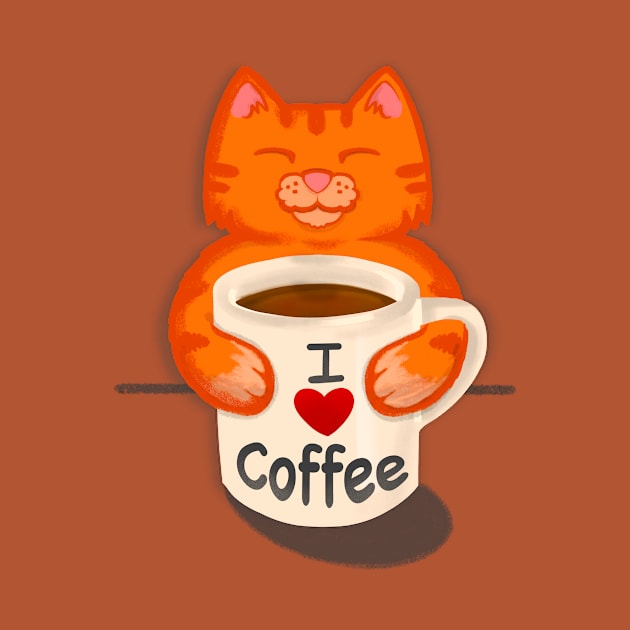 Cat Sipping Coffee I LOVE COFFEE by SusanaDesigns