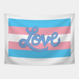 Transgender pride flag with Love text Tapestry