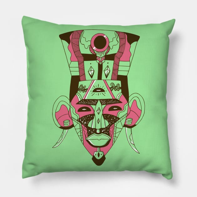 Pink Mint African Mask 6 Pillow by kenallouis