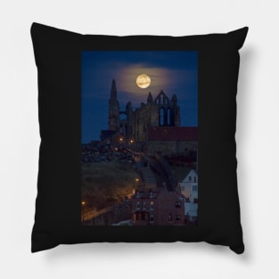 Super Moon Rise over Whitby Abbey North Yorkshire Dracula Pillow