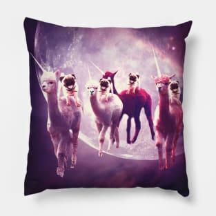 Funny Space Pug Riding On Alpaca Unicorn Pillow