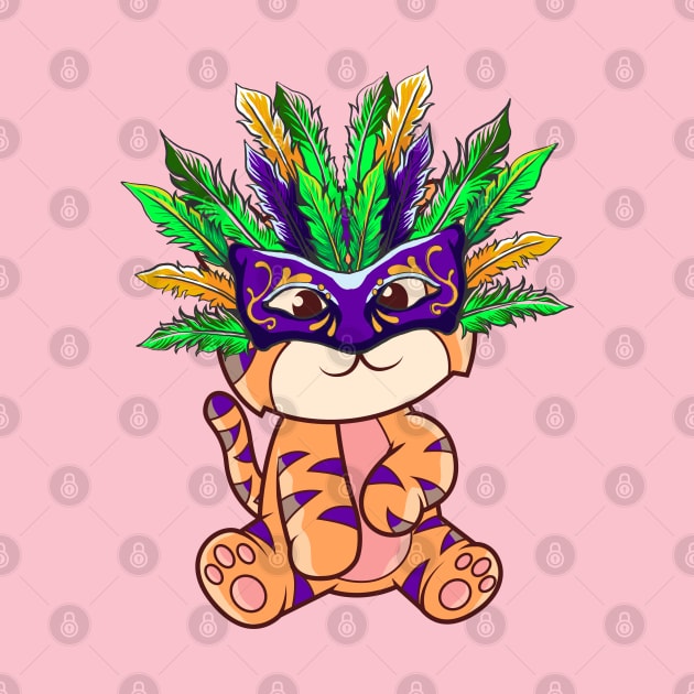 Mardi Gras with Cute Tiger Mardi Mask Beads Feathers by alcoshirts