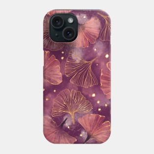 Watercolor Golden Ginko Leaves Dark Pink | Burgundy Red | Purple Pink pattern Phone Case