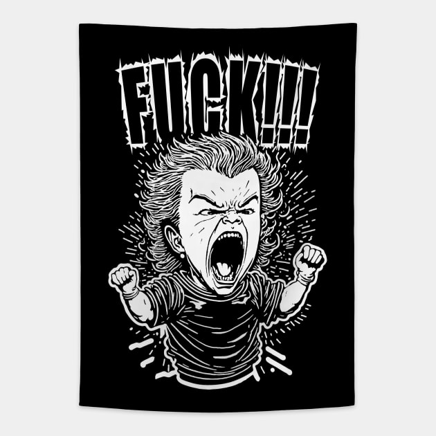 Angry Kid Screaming Fuck Tapestry by TMBTM