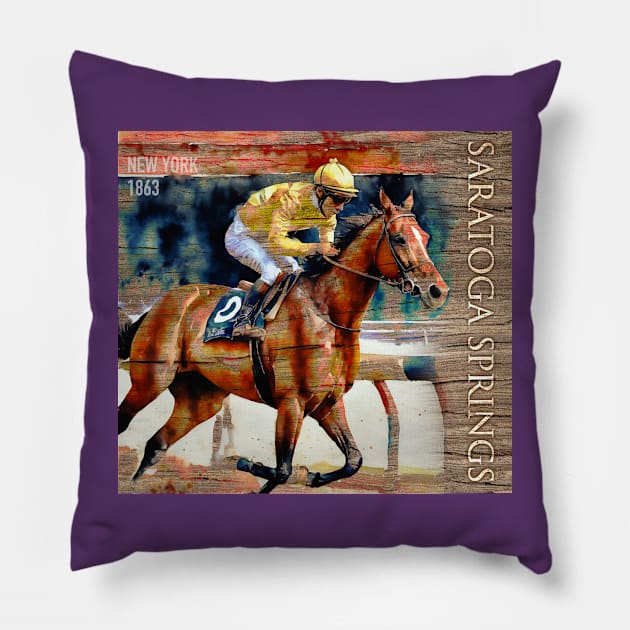 Saratoga Springs Horse Racing Pillow by Cre8tiveSpirit