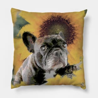 Beautiful French Bulldog with Sunflowers Pillow