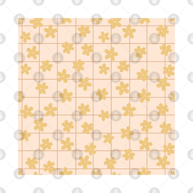 Cute Yellow Flowers on a warm neutral grid danish pastel aesthetic by JuneNostalgia