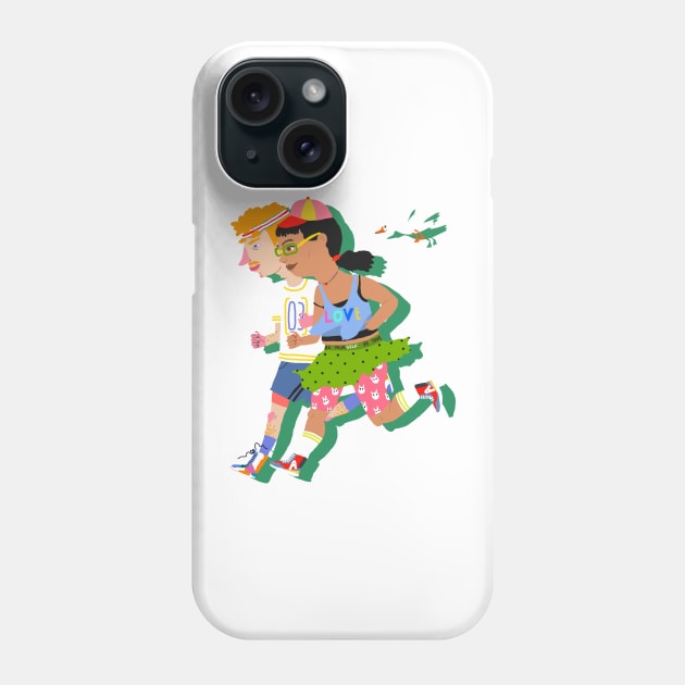 Running couple with bird Phone Case by ezrawsmith