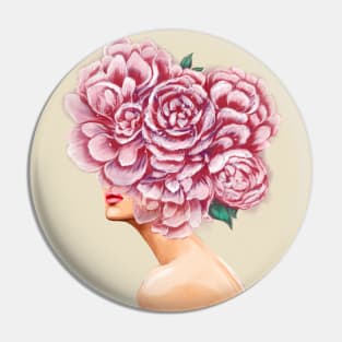 Girl with beautiful flowers instead of a head. Pin