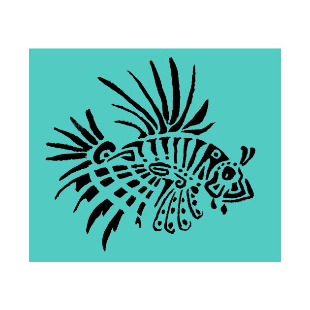 Lion fish - turquoise background by Zamen
