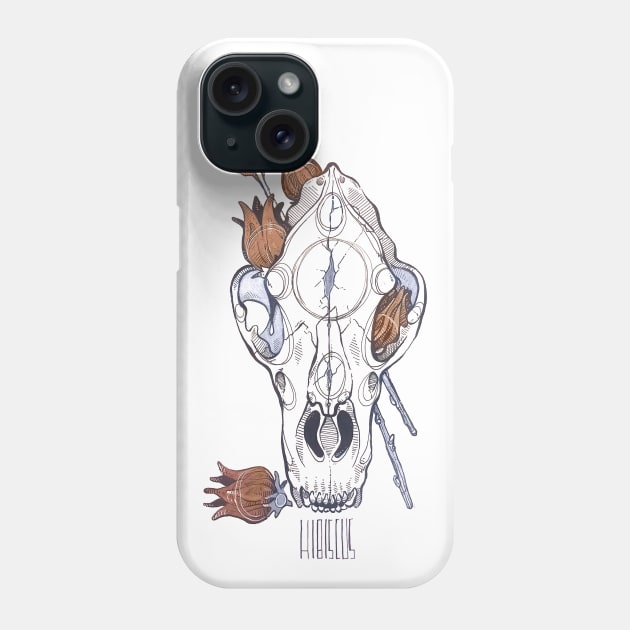 MorbidiTea - Hibiscus with Black Bear Skull Phone Case by MicaelaDawn