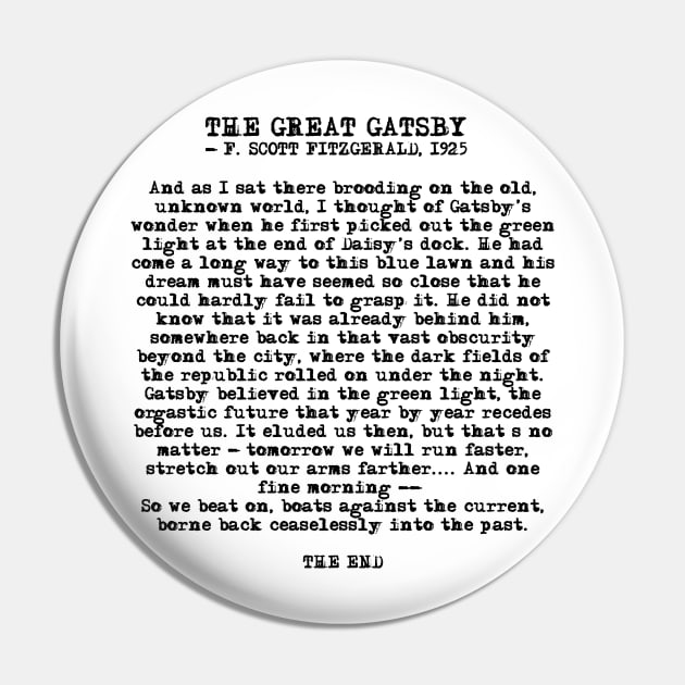 Ending of The Great Gatsby - Fitzgerald quote Pin by peggieprints