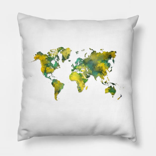 world map green yellow Pillow by JBJart