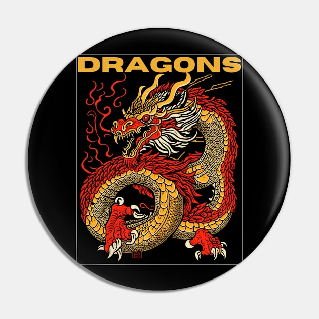 Ember Dance: The Asian Dragon's Fiery Movement Pin by Teeeshirt