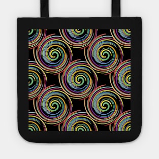 Repeating Spiral Pattern on Black Background Tote