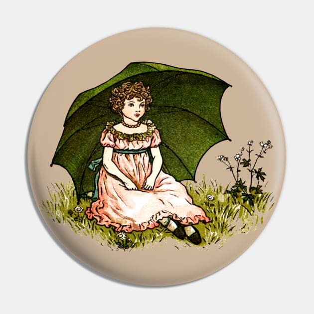 Vintage Girl With Umbrella Illustration Pin by DankFutura