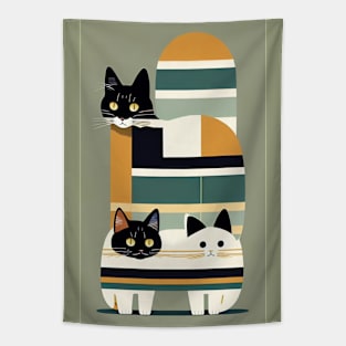 Striped Whisker Whimsy: Abstract Feline Elegance Tapestry