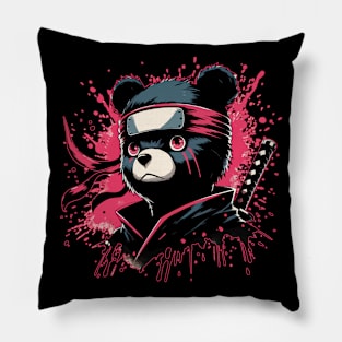 Cool Ninja Bear Japanese Anime Ink Splash Style Pillow