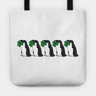 Five Penguin Holding Shamrock for St Patricks Day Tote