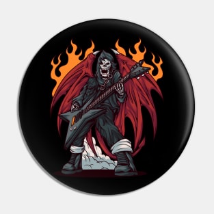 Heavy Metal Guitar Player | Red Winged Skull Fire & Smoke Pin