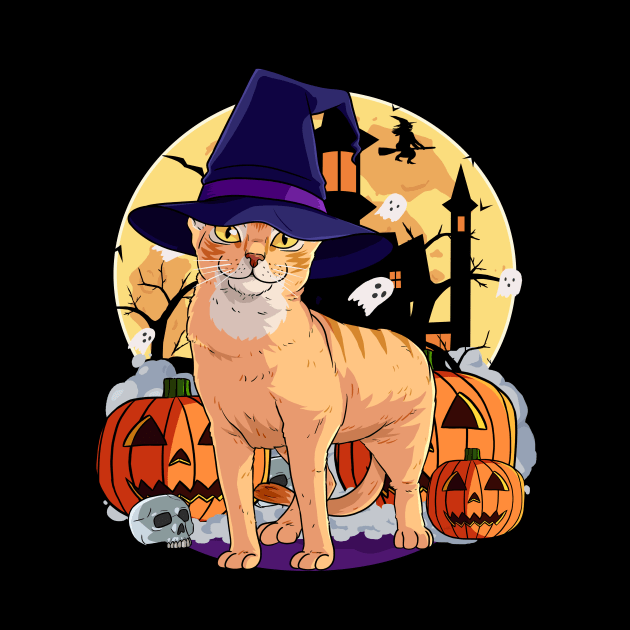 Abyssinian Cat Funny Halloween Witch Pumpkin by Noseking