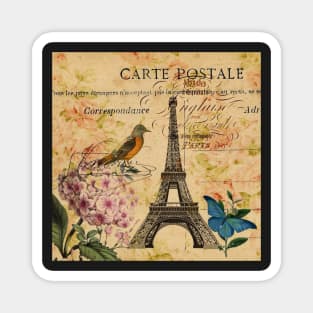 vintage eiffel tower floral bird butterfly fashion Magnet