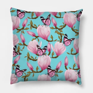 Magnolia Flowers With Butterflies Pillow